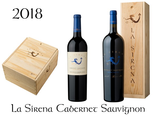 Bottle shots of 2018 Cabernet Sauvignon and wood wine box